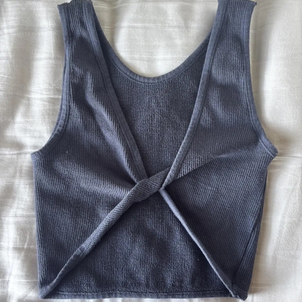 Blue Reversible Knotted/Boat Neck Crop-Top